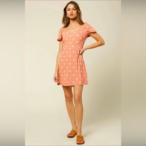 O'Neill | Mandia Short Sleeve Floral Mini Dress Peach Smocking - Size S
